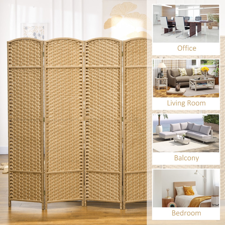 image 1 of HOMCOM 6 Panel Folding Room Divider, Privacy Screen, 240 x 170cm, Natural