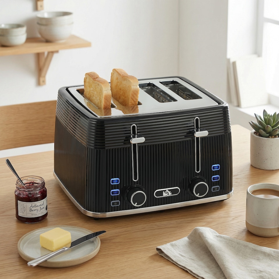 image 1 of HOMCOM 4 Slice Electric Toaster with 7 Browning Levels, 1860W, Black