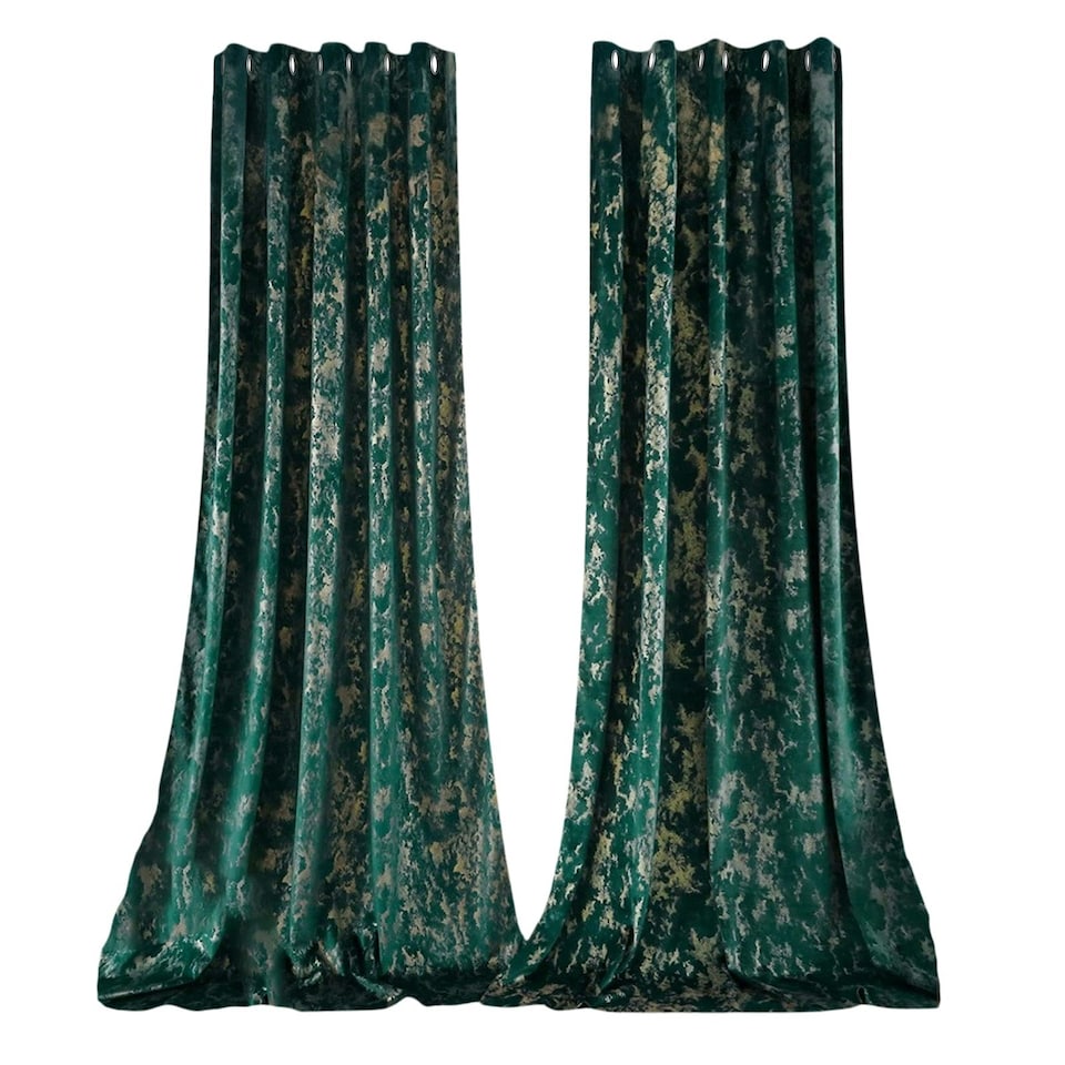 image 1 of Green Gold Foil Blackout Eyelet Curtains - 46x54 Inch Drop - 2 Panel Green