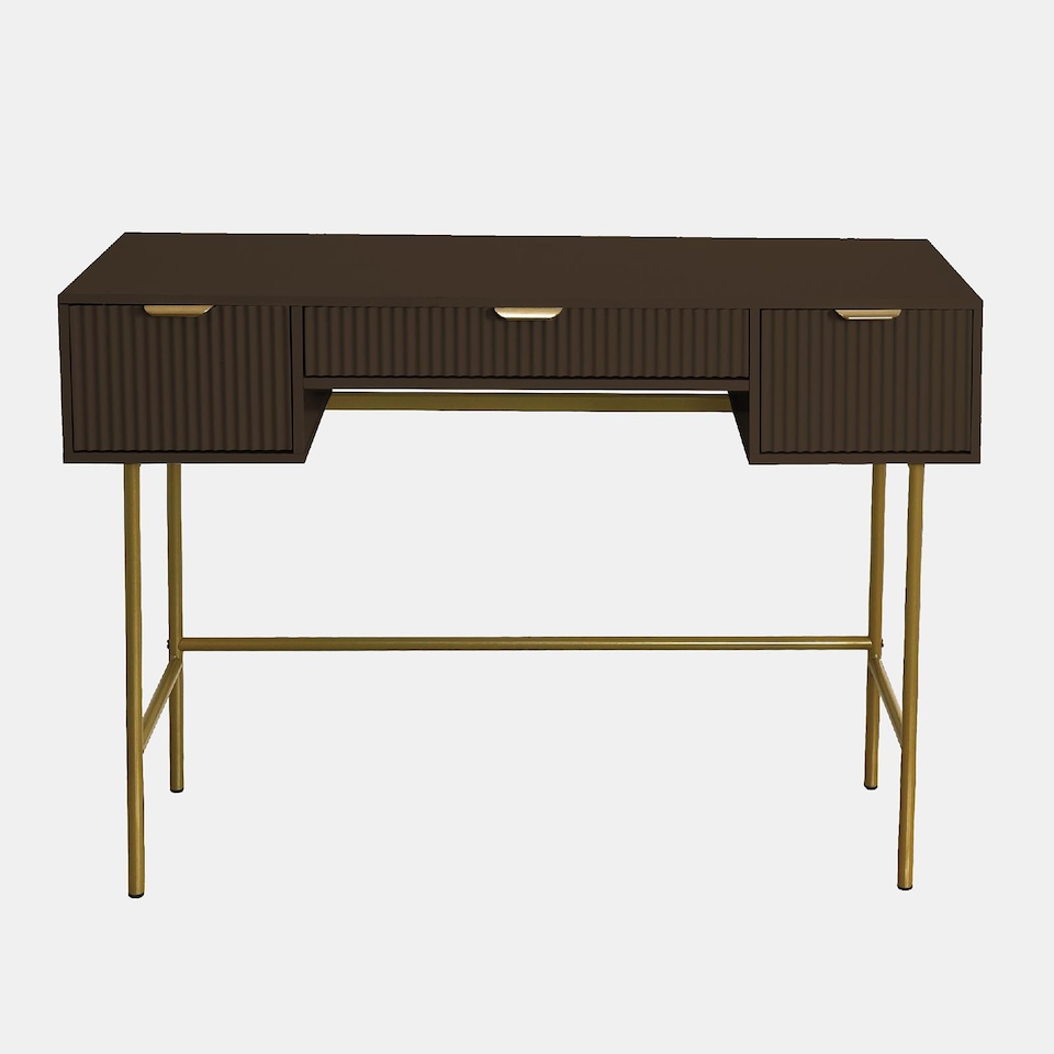 image 1 of OHS Ribbed Dressing Table Vanity Makeup Desk with 3 Drawers | Coffee