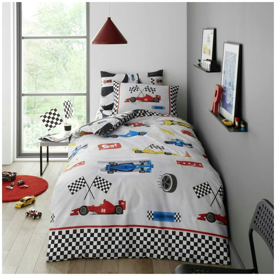 image 1 of VELVETIO Racing Cars Duvet Cover Set Luxury Polycotton Kids Beddings Grey | Single