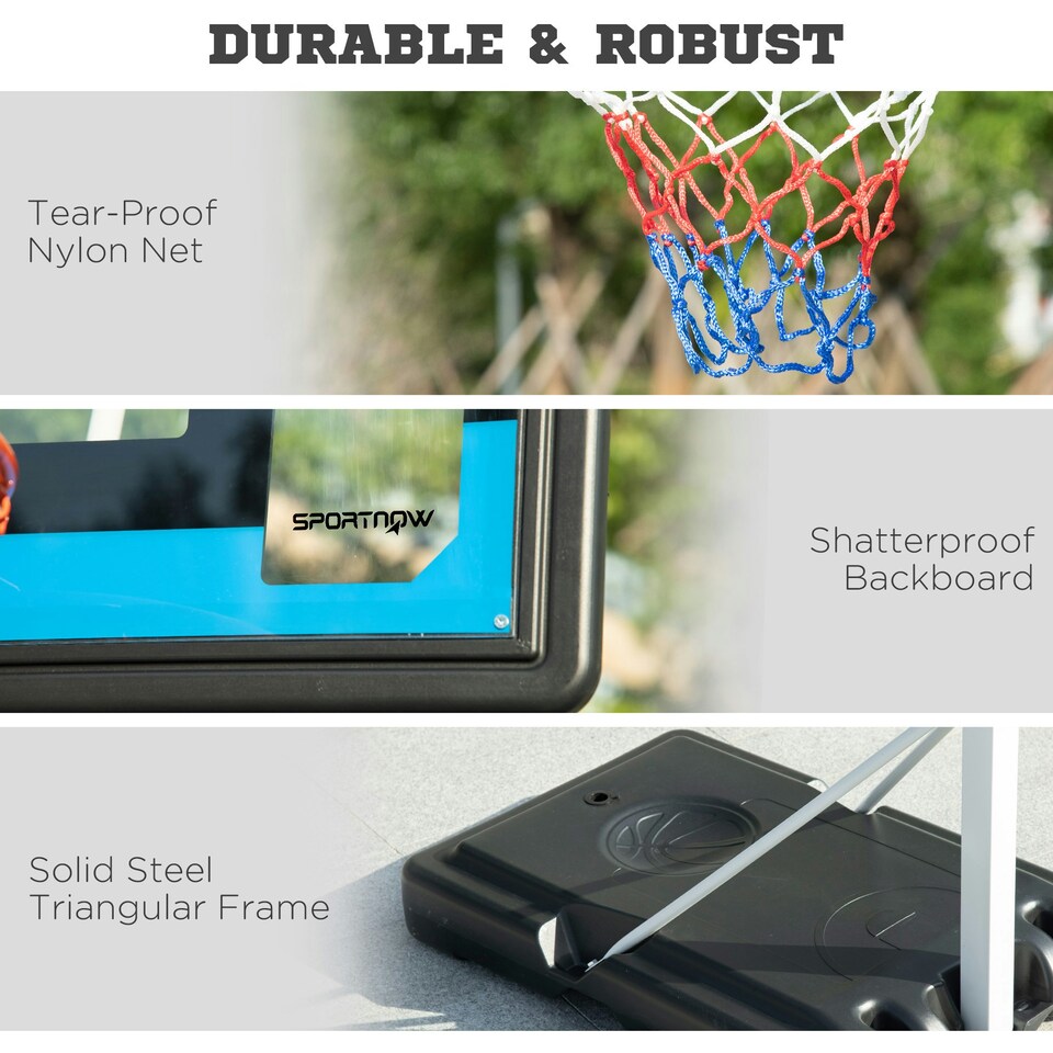 image 1 of SPORTNOW 2.6-3.1m Basketball Hoop and Stand w/ Weighted Base, Wheels, Black