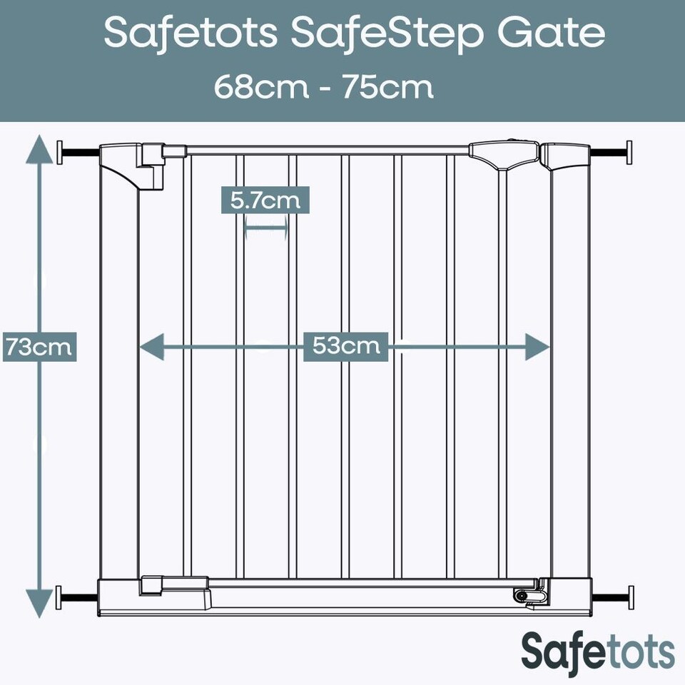 image 1 of Safetots SafeStep Gate, White, 68cm - 75cm, Extra Low Walkthrough, Pressure Fit Safety Gate, Baby Gate for Stairs and Doors