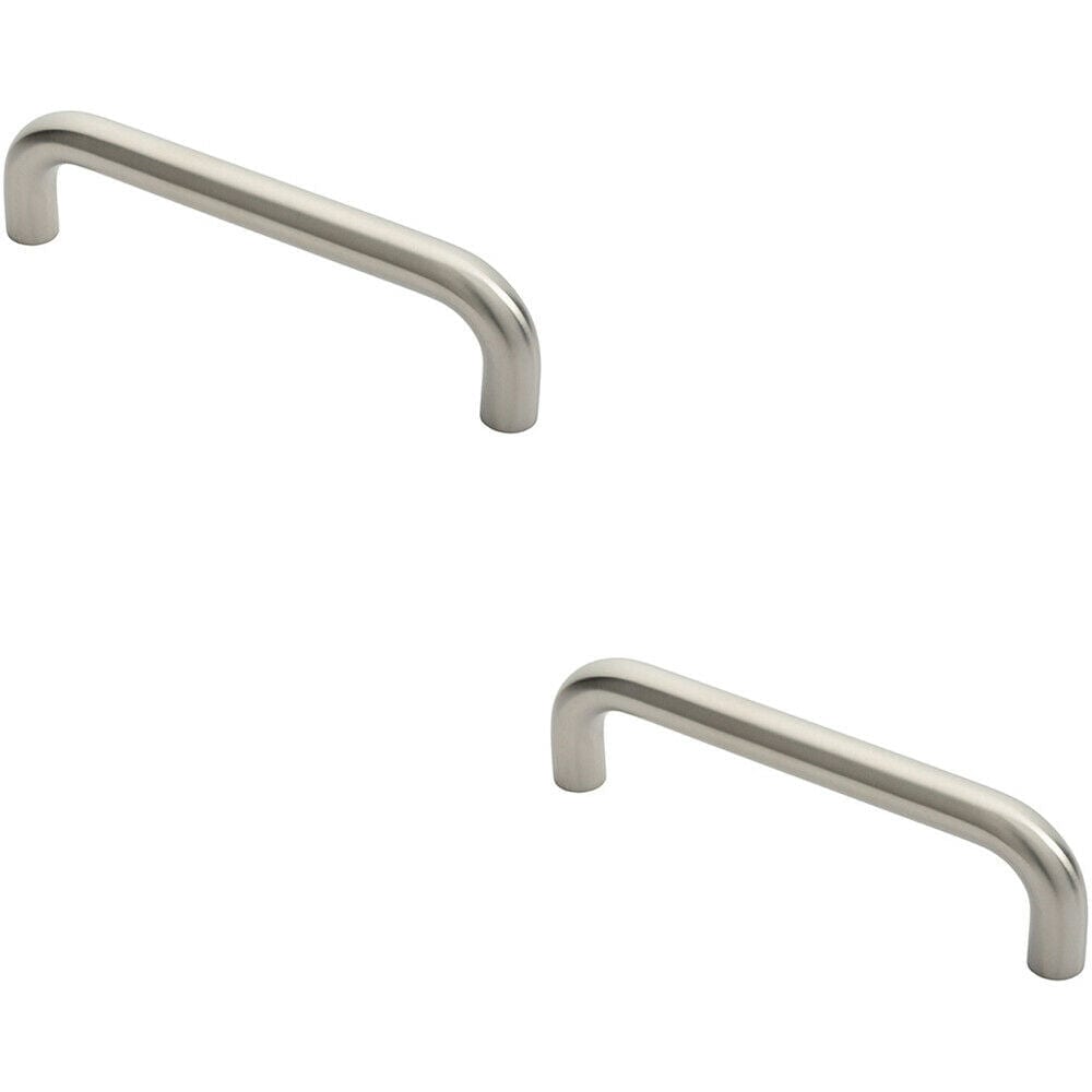 Loops 2x Round D Bar Pull Handle 22mm Dia 225mm Fixing Centres Satin Stainless Steel in Metallics