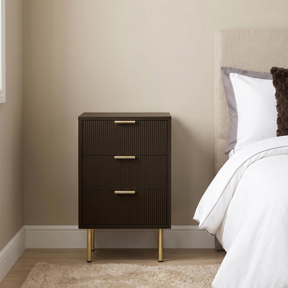 image 1 of OHS Ribbed 3-Drawer Bedside Cabinet Engineered Wood Nightstand Office