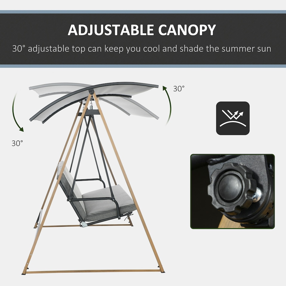 image 1 of Outsunny Garden Swing Bench with Adjustable Canopy and Cushioned Seat