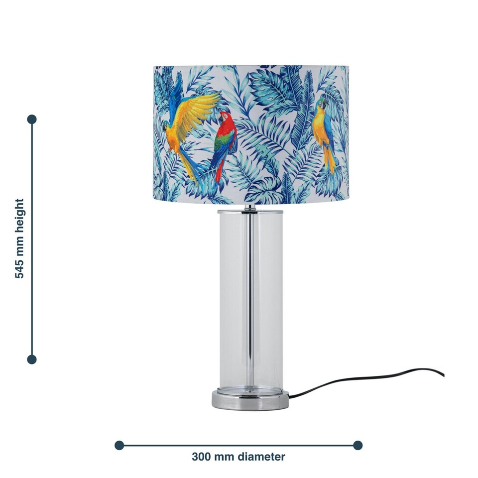 image 1 of Aura - Chrome Table Lamp with Parrot Velvet Shade Chrome | Multi