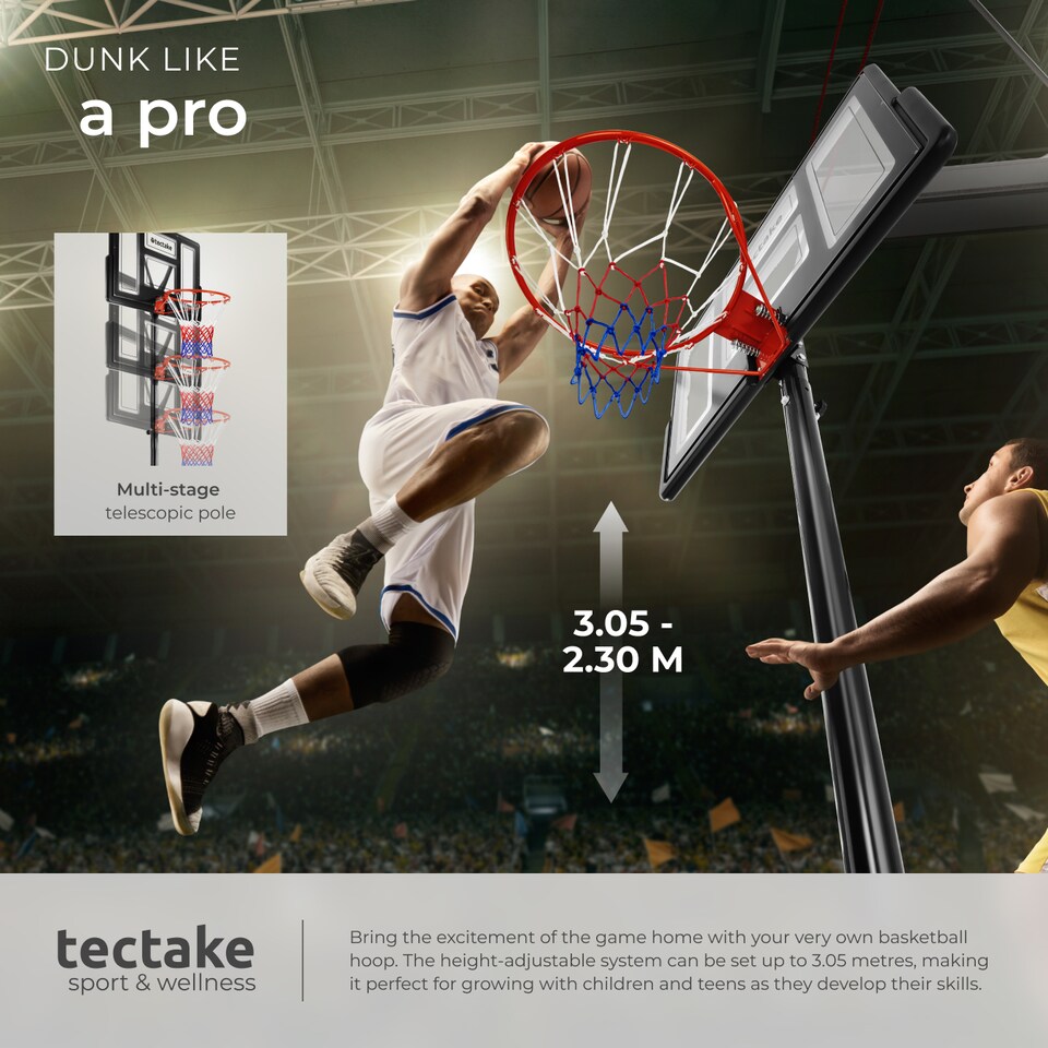 image 1 of Basketball Hoop Dirk - freestanding, height adjustable between 230 - 305 cm, with wheels, base, ball and pump