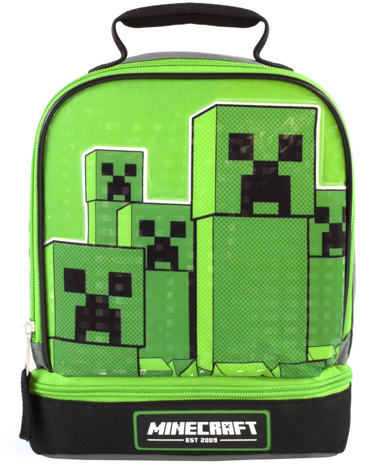 image 1 of Minecraft Lunchbox for Kids | Embark on Boys and Girls Creeper Adventure | Green Zip Compartment Food Bag | Iconic Game Merchandise in One Size Fun | Carry The Pixelated Adventure Every Day
