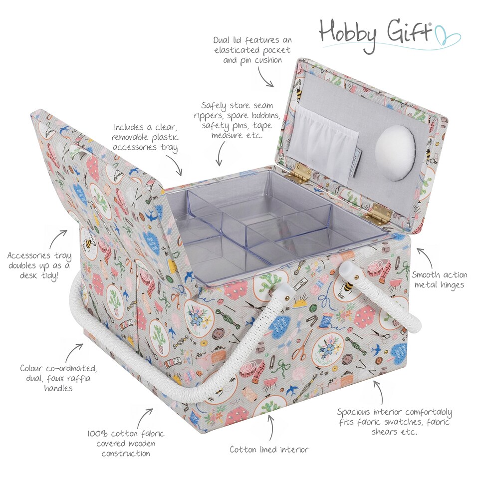 image 1 of Hobby Gift Large Twin Lid Sewing Storage Box, Sewing Notions