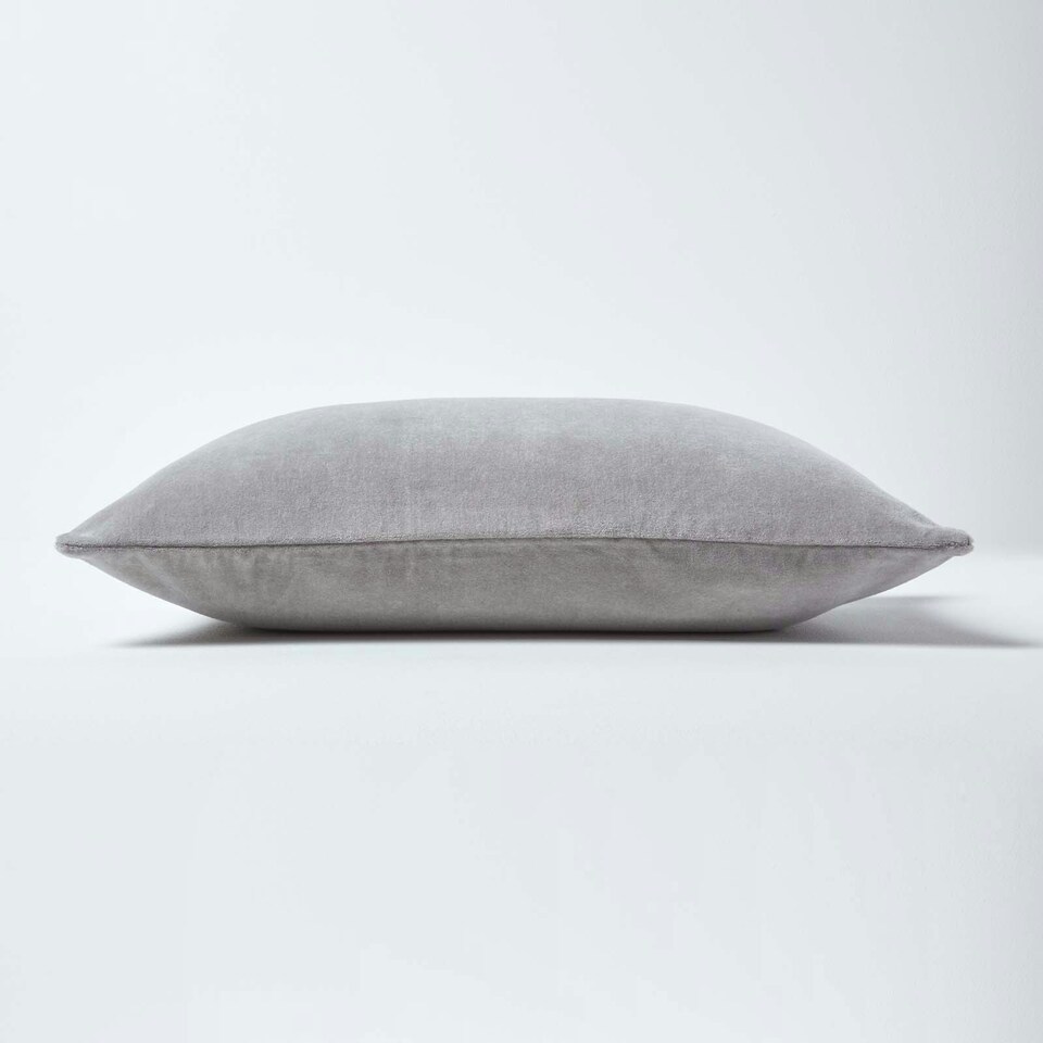 image 1 of Homescapes Light Grey Velvet Rectangular Cushion Cover - 30 x 50 cm Grey