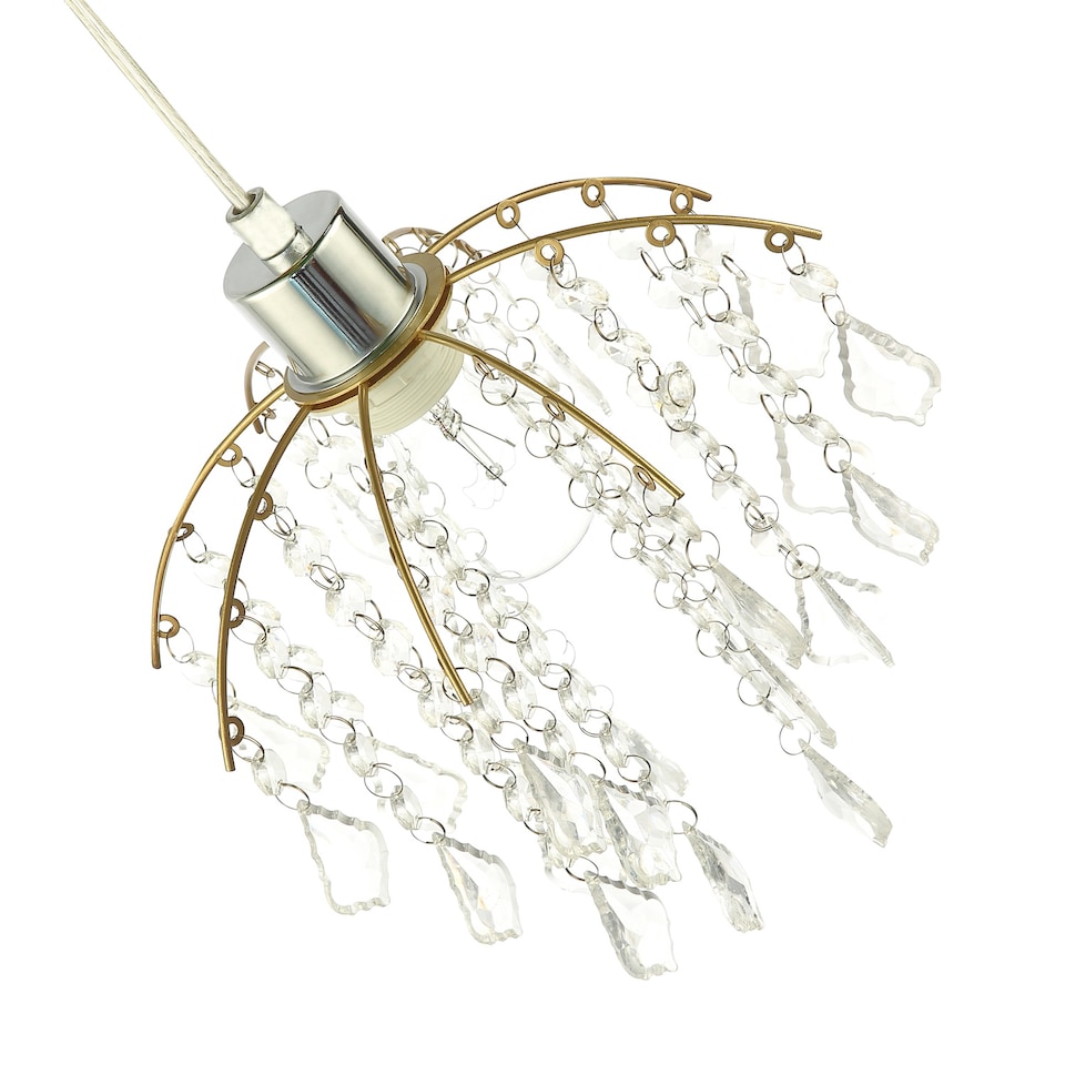 image 1 of Traditional Waterfall Pendant Shade with Clear Acrylic Droplets and Gold Frame | Gold