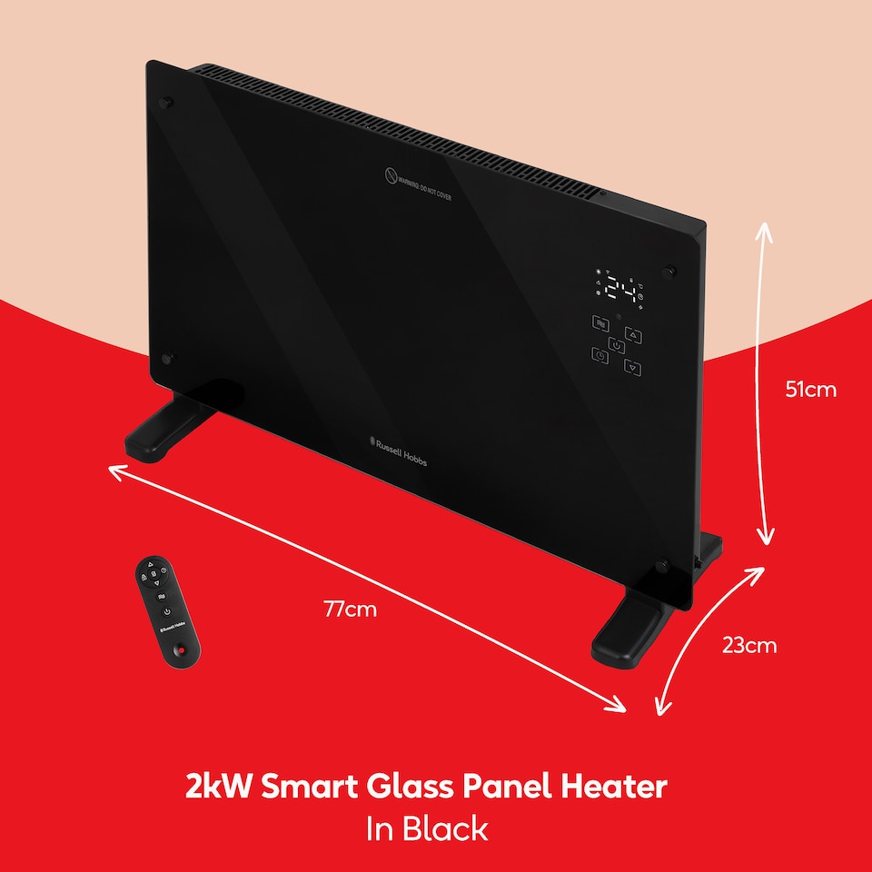 image 1 of Russell Hobbs RHPANH2006B Glass Panel Electric Heater 2000W Smart Wi-Fi Enabled in Black