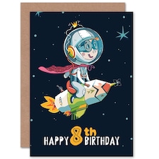 Space Rocket Astronaut Age 8 Year Old Child Kids 8th Birthday Card