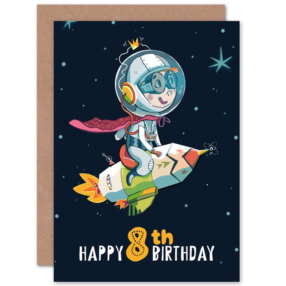 image 1 of Space Rocket Astronaut Age 8 Year Old Child Kids 8th Birthday Card