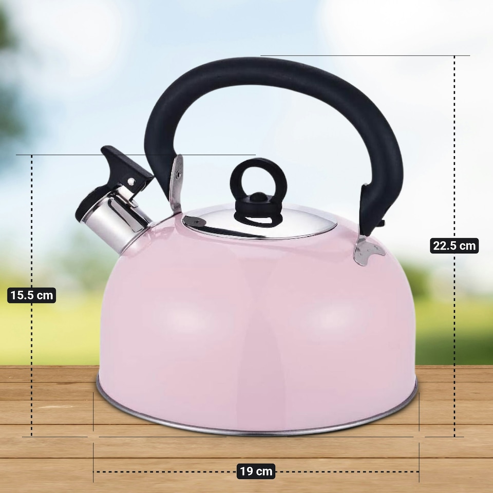 image 1 of Buckingham Stainless Steel Camping Whistling Kettle 2.5 Litre , Baby Pink