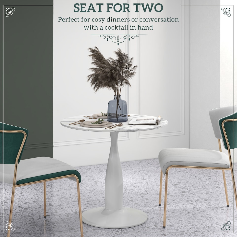 image 1 of HOMCOM Round Dining Table for 2, Modern Kitchen Table with Steel Base, Non-slip Foot Pad for Living Room, Dining Room, Faux Marbled White