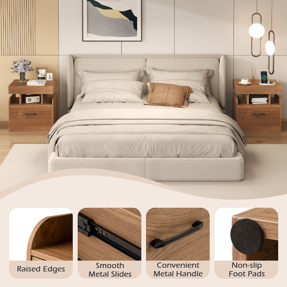 image 1 of COSTWAY Nightstand Bedside Table with Drawer Sliding Top Storage Natural