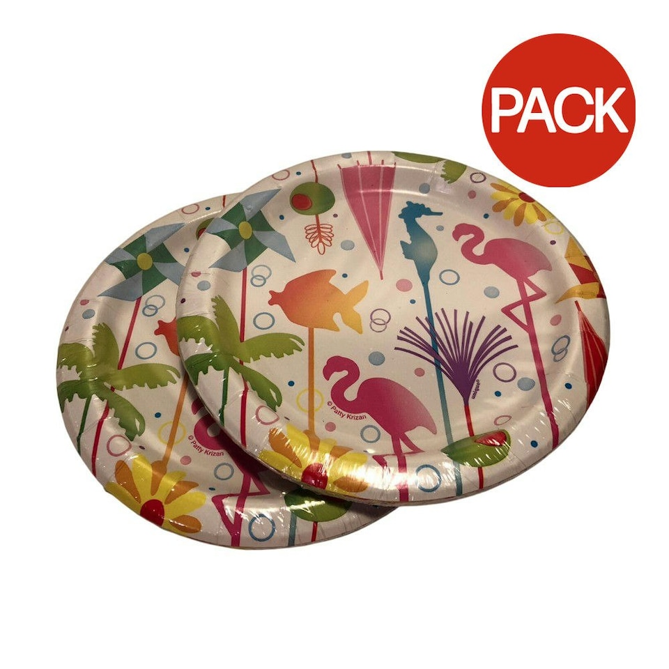 Unique Party Summer Cocktail Dessert Plate (Pack of 8) - Multicoloured - One Size