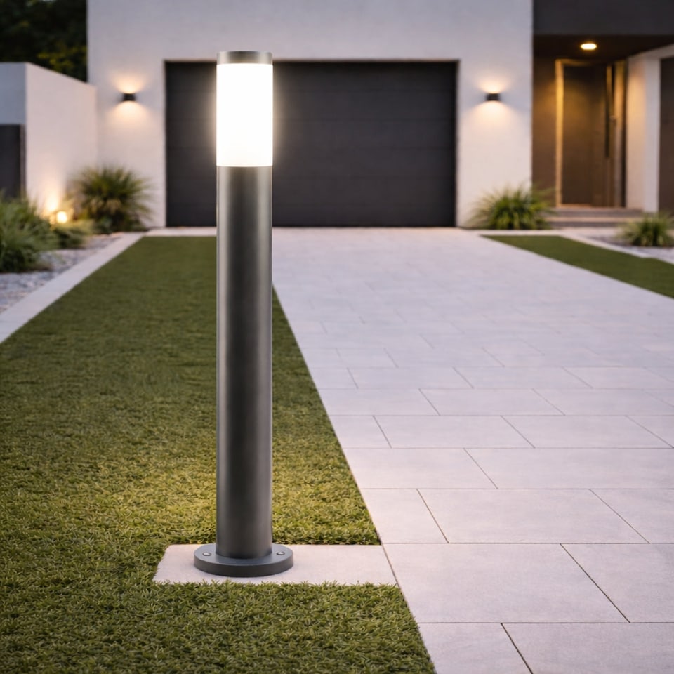 image 1 of CGC Rome 1m Anthracite Outdoor Post Light with Opal Diffuser | Multi | Grey / silver | Height: 100 cm, diameter: 13 cm