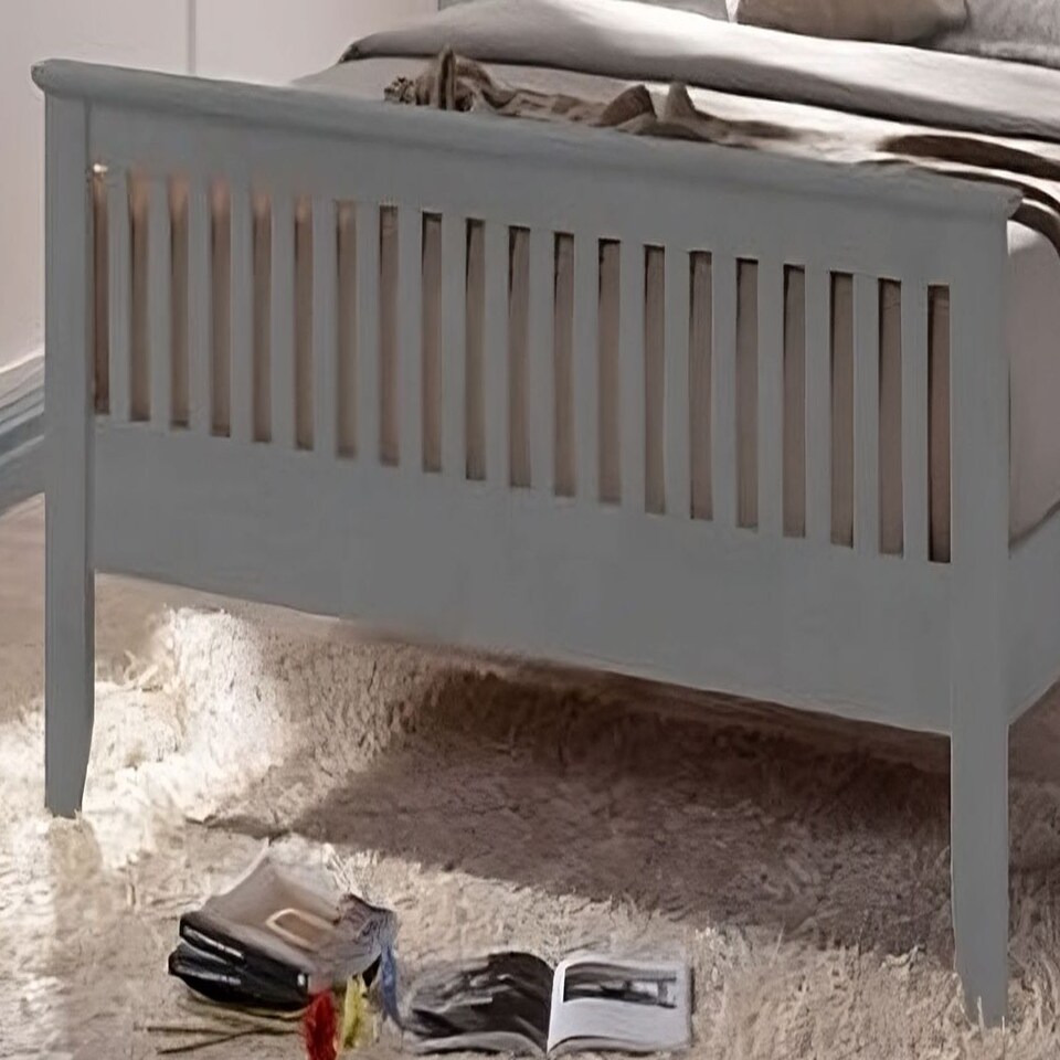image 1 of 3ft Single Grey Colour Finish Shaker Wood Wooden Bed Frame Bedstead High Foot End