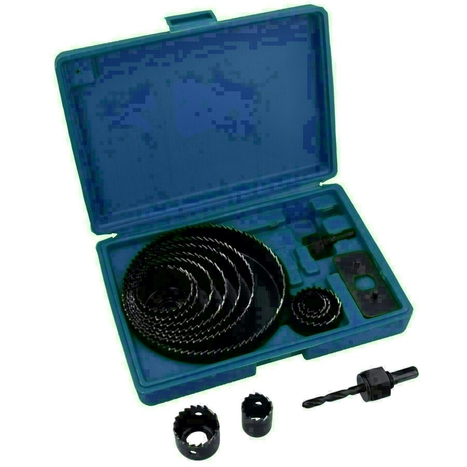 image 1 of 16pc Circle Hole Saw Round Cutter Drill Kit with Arbor and Storage Case TE110