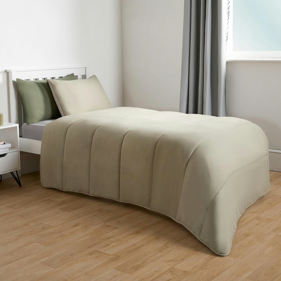image 1 of OHS Coverless Reversible 10.5 Tog Duvet And Pillowcase Bedding Set, Single - Sage/Natural