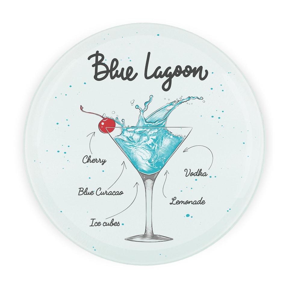 image 1 of Blue Lagoon Cocktail Round Worktop Protector - Textured Glass Chopping Board