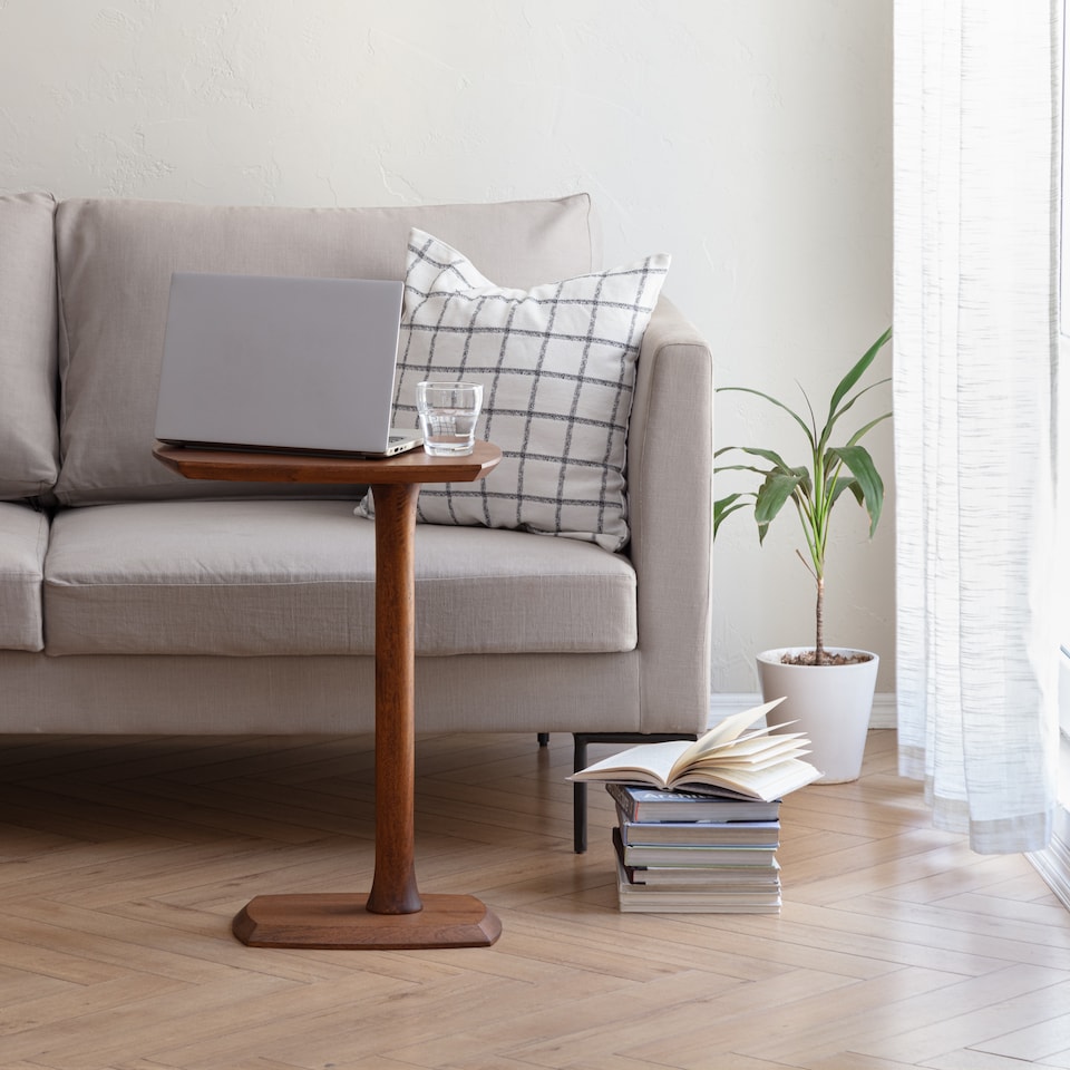 image 1 of Ellis C-Shaped Solid Mango Wood Sofa Side Table