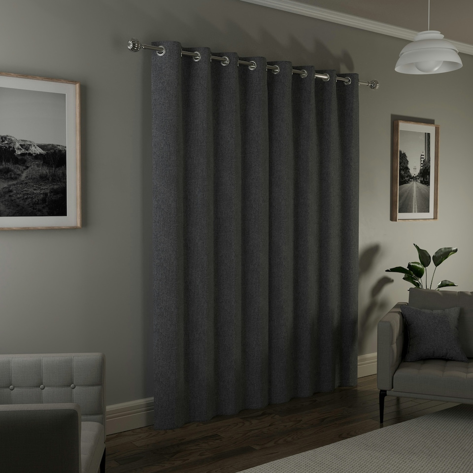 image 1 of Austin Grey Blackout Curtains 90 x 72 inch (229 x 183 cm) 100% Blackout Eyelet Thermal Noise Reducing Curtains for Bedroom and Living Room
