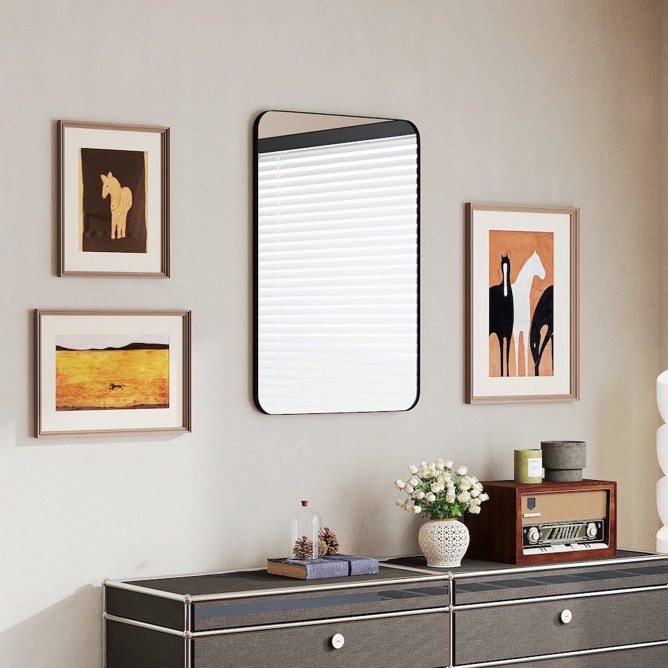 image 1 of HOMCOM Rectangle Bathroom Mirror, 60  90cm Metal Framed Wall Mirror, Decorative Mirror for Bedroom, Living Room, Entryway, Black