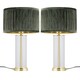 image 1 of Set of 2 Aura - Satin Brass Lamps with Green Pleated Velvet Shades Bronze | Green