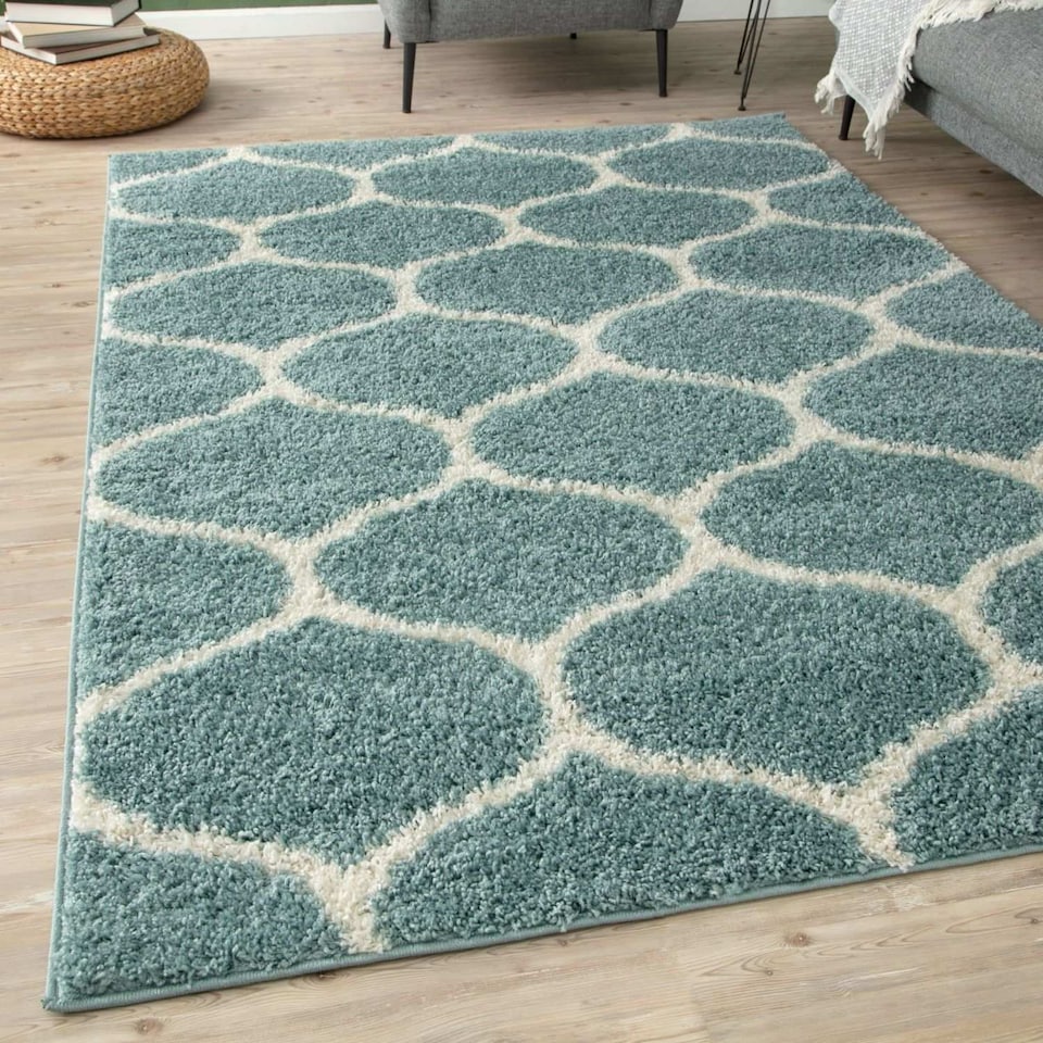 image 1 of The Rugs Moroccan Collection Soft High Pile Shaggy Trellis Floor Rugs and Runners Living Room