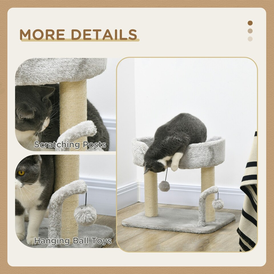 image 1 of PawHut Cat Tree Tower Scratcher with Bed for Indoor Cats, Light Grey