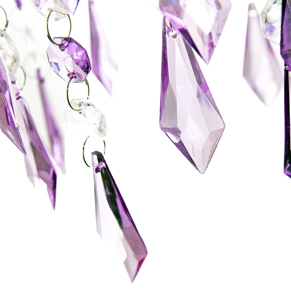 image 1 of Modern Waterfall Design Pendant Shade with Clear/Purple Acrylic Drops and Beads
