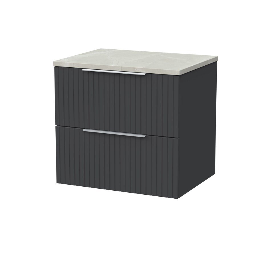 image 1 of Balterley Callingwood Contemporary Wall Hung 2 Drawer Vanity Unit with Marble Plaster Laminate Worktop , 600mm, Dark Grey