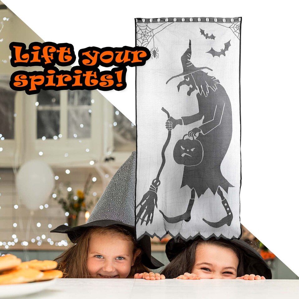 image 1 of vfm-estore Halloween Wicked Witch Door Curtain - Grey