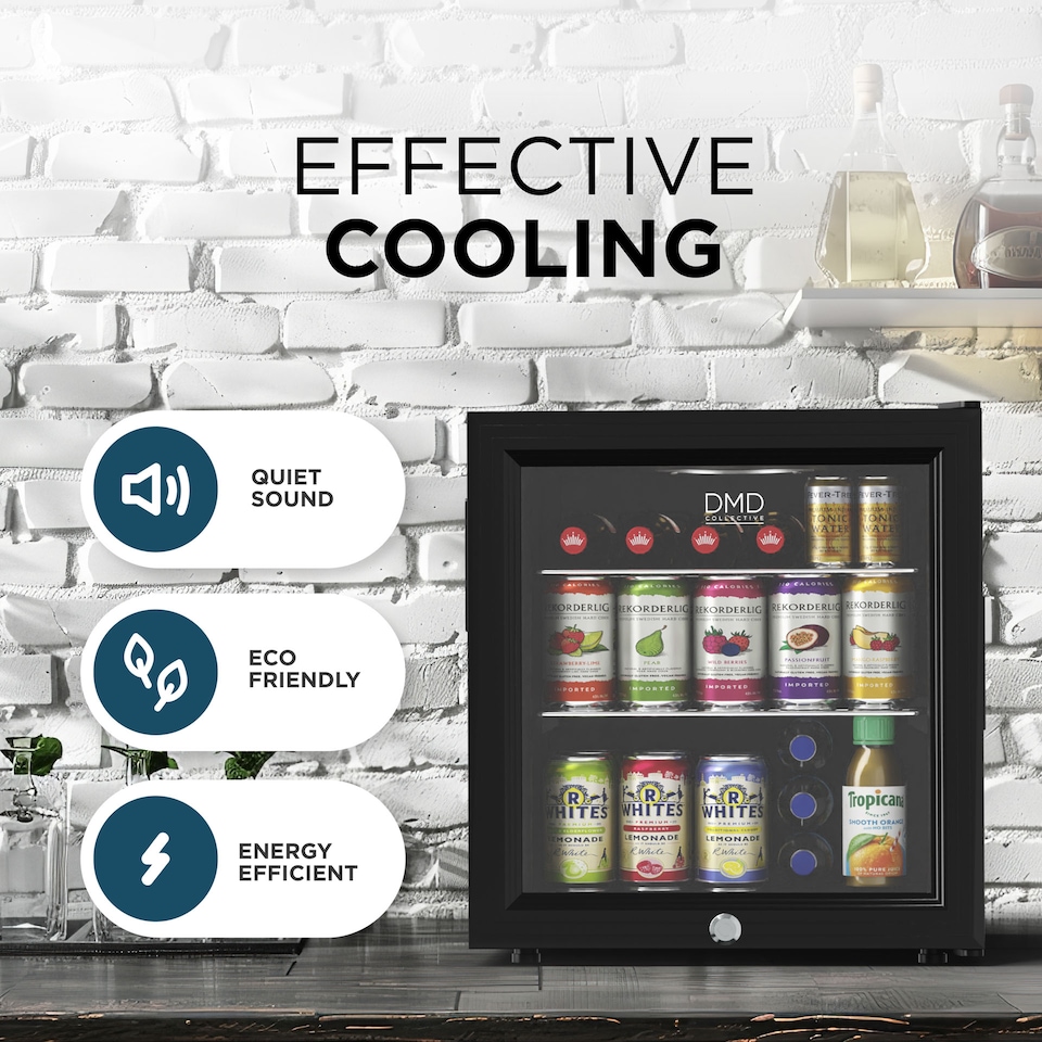 image 1 of DMD 50L Glass Mini Fridge with LED Light, Lock & Key | Black