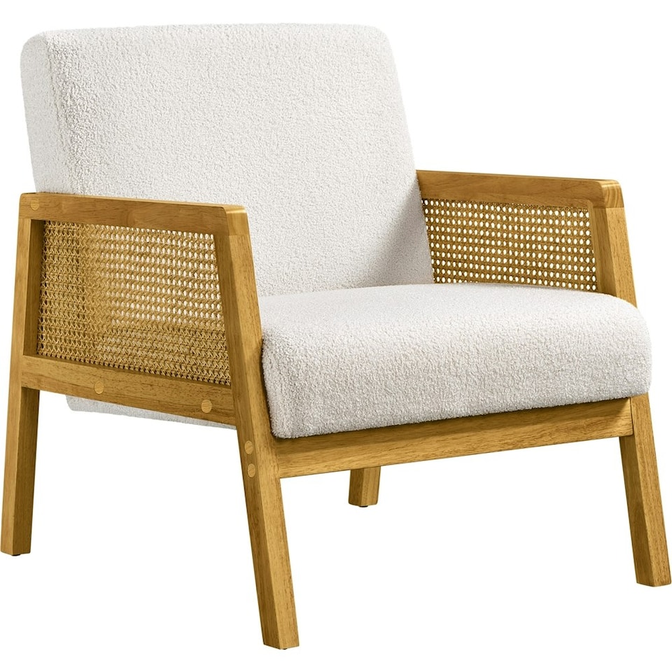 image 1 of Yaheetech Fabric Accent Chair with Rattan Sides Rubberwood Legs | White | Ivory