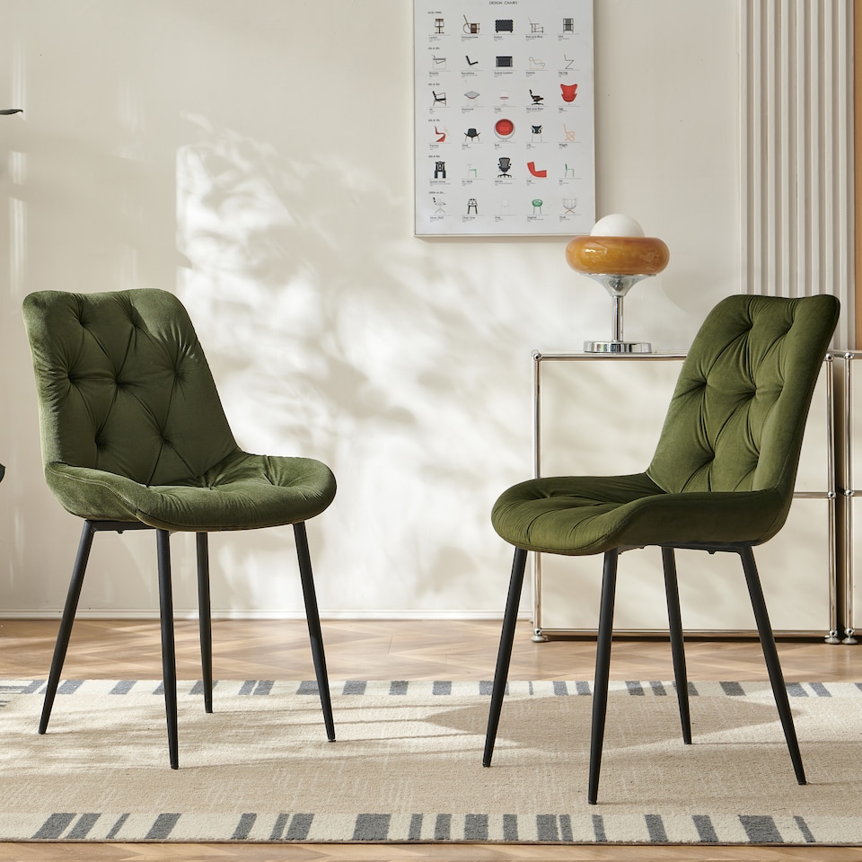 image 1 of SONARA Modern Set of 2 Velvet Dining Chairs with Ergonomic Upholstered Seat | Green