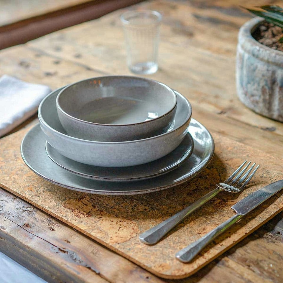 image 1 of Cooks Professional Nordic Stoneware Dinner Set | 16-Piece | Reactive Glaze | Grey