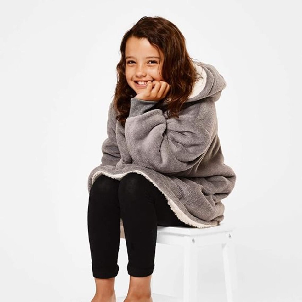 image 1 of Sienna Kids Oversized Hoodie Blanket Soft Sherpa Fleece Charcoal Grey | Grey | Charcoal Grey