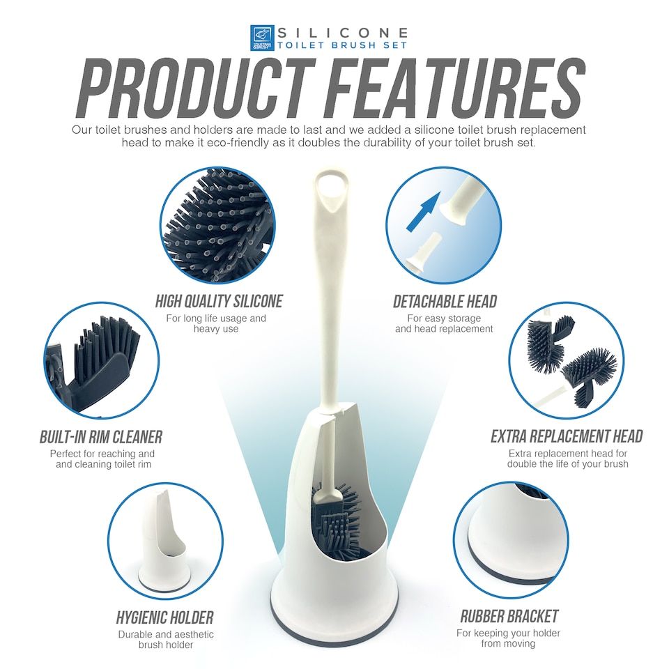 image 1 of Silicone Toilet Brush Set with Spare Head and Rim Cleaner