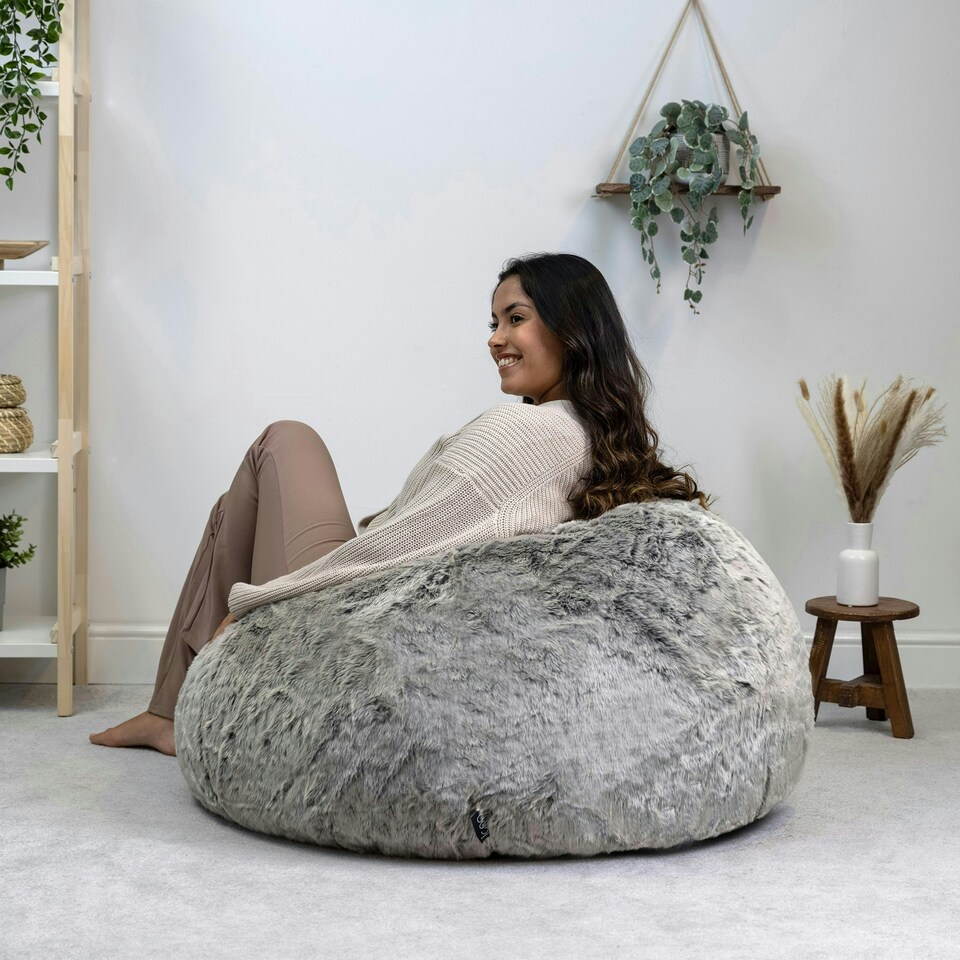 image 1 of icon Fluffy Giant Bean Bag Chair Adult Grey with Bean Bag Filling Grey | Grey