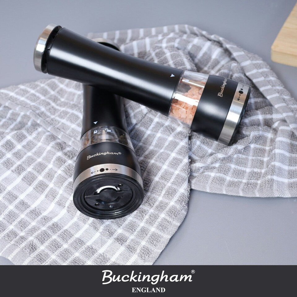 image 1 of Buckingham Stainless Steel Premium Electric Salt & Pepper Mill Set , Black finish