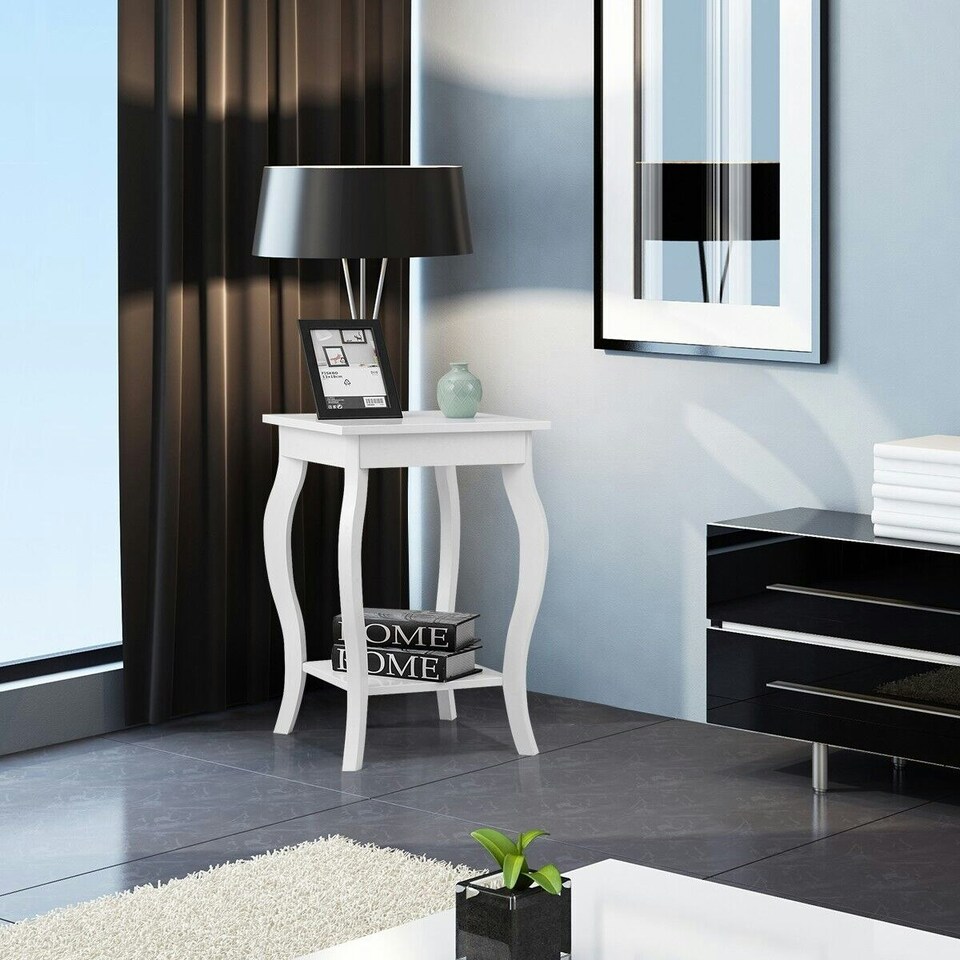 image 1 of COSTWAY Set of 2 End Table Living Room Sofa Side Table White White