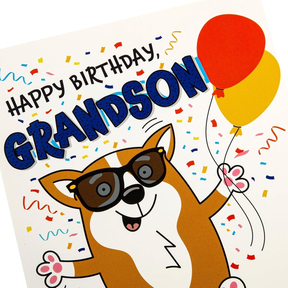image 1 of Funny Pop Up Dog & Sunglasses Design Grandson Birthday Card