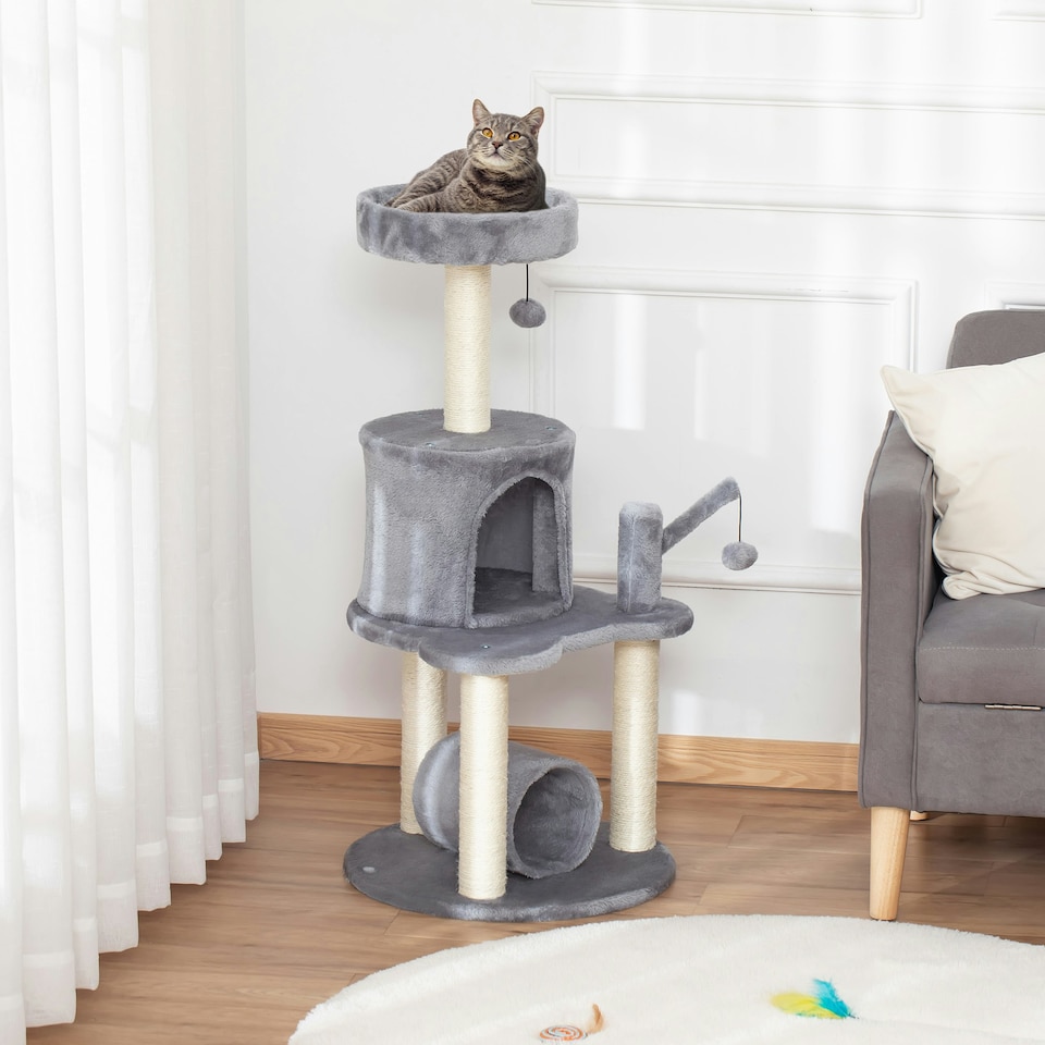 image 1 of PawHut Cat Tree Tower Activity Centre w/ Jute Post Bed Tunnel Perch Hanging Toy