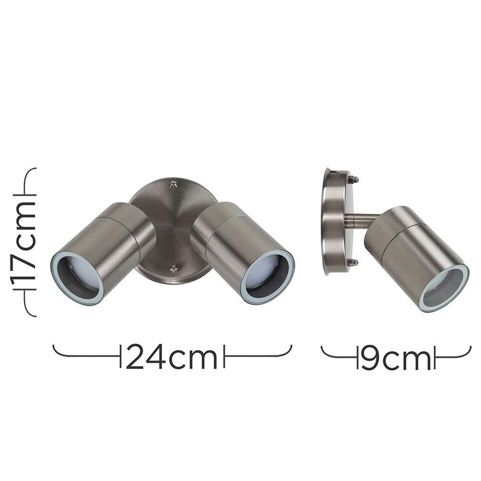 image 1 of ValueLights Silver Twin Spotlight Outdoor Garden IP44 Wired Wall Light