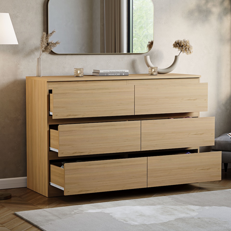 image 1 of Vida Designs Denver 6 Drawer Chest of Drawers Bedroom Storage, Pine